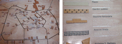 Immagine della riproduzione urbana e viaria di Pistoia formata da 
diversi materiali distinguibili al tatto