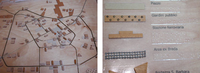 Immagine della riproduzione urbana e viaria di Pistoia formata da 
diversi materiali distinguibili al tatto